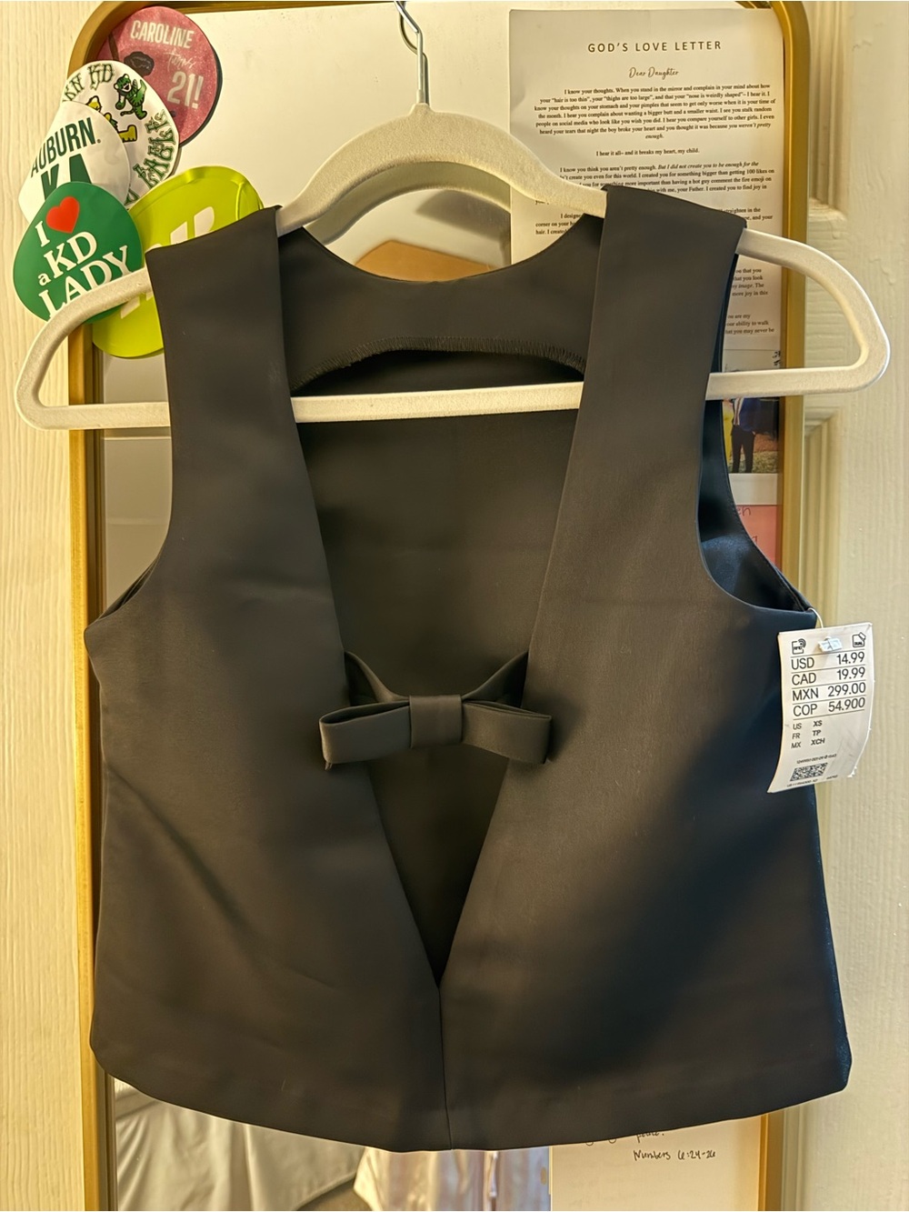 H&M Black Satin Crop Top with Front Bow